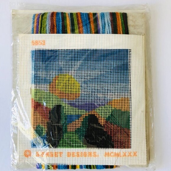 Vtg Jiffy Needlepoint Foothill Patterns Kit Sunset Designs New 70s 5853 - Picture 3 of 3